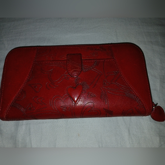 Brighton Red Heart Leather Zippered Wallet - Picture 2 of 6